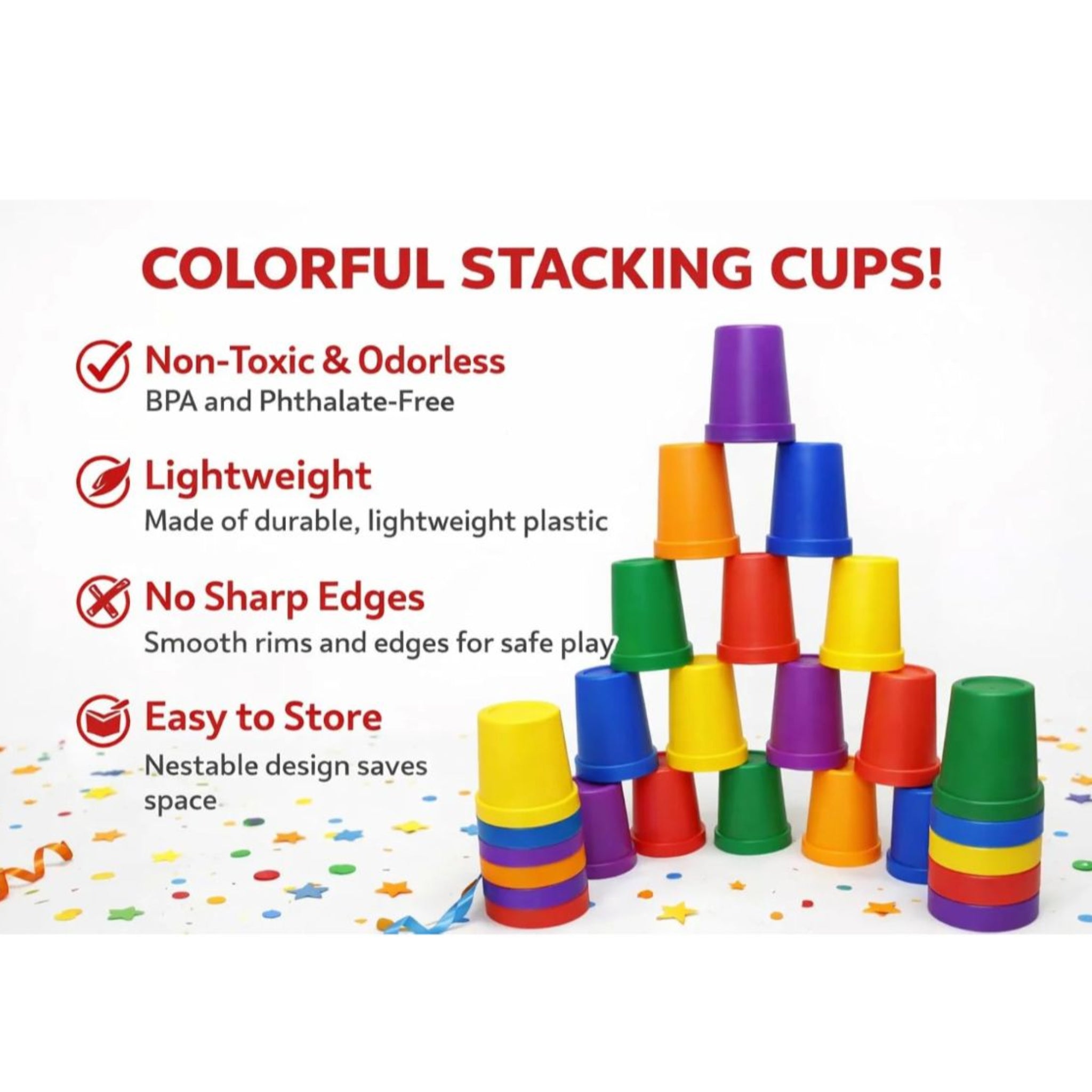 Non-toxic Speed Stacking Cups for Kids - Fine Motor Skill Development Toys India
