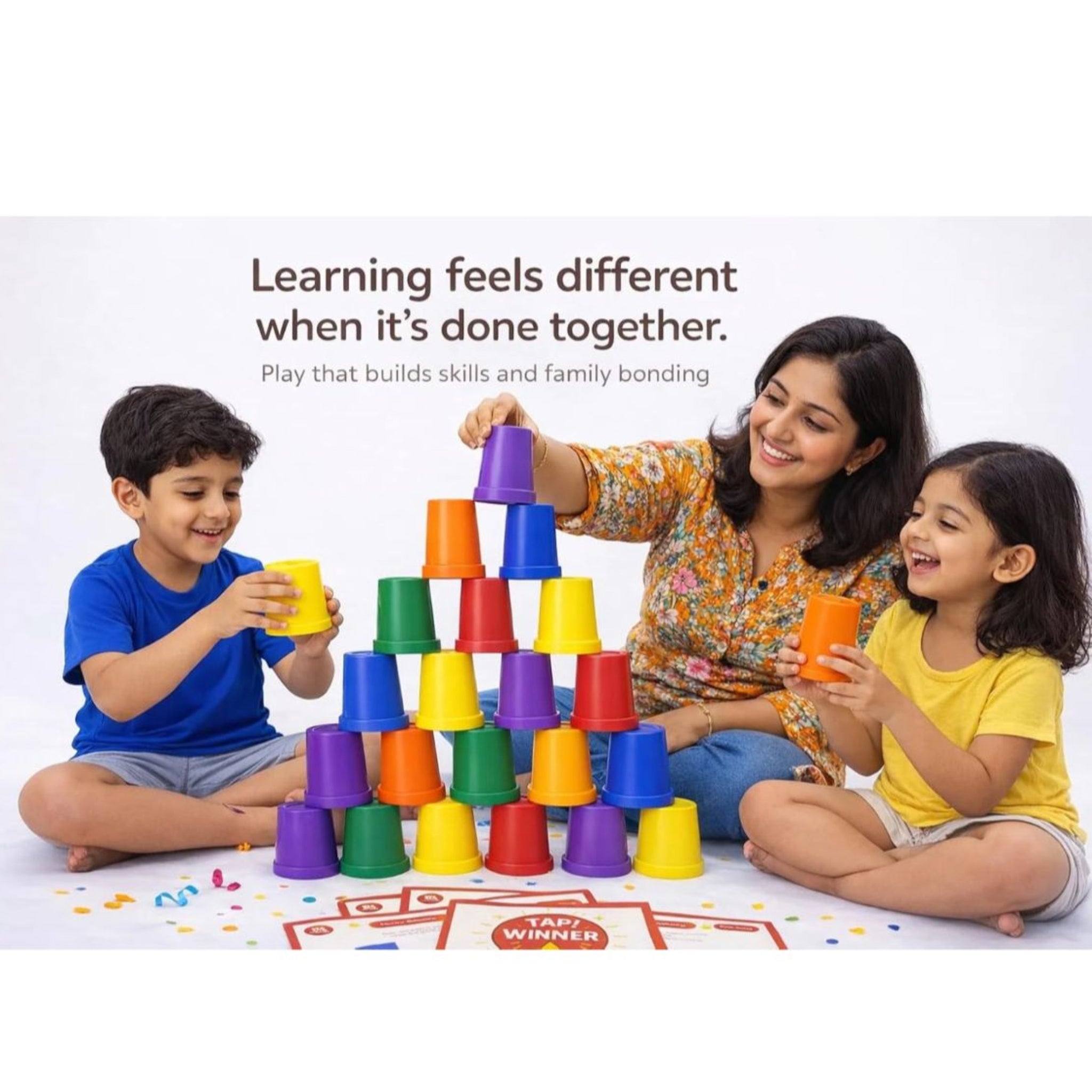 Screen-free Activities for Kids India - Children Playing Cup Stacking Game for Kids