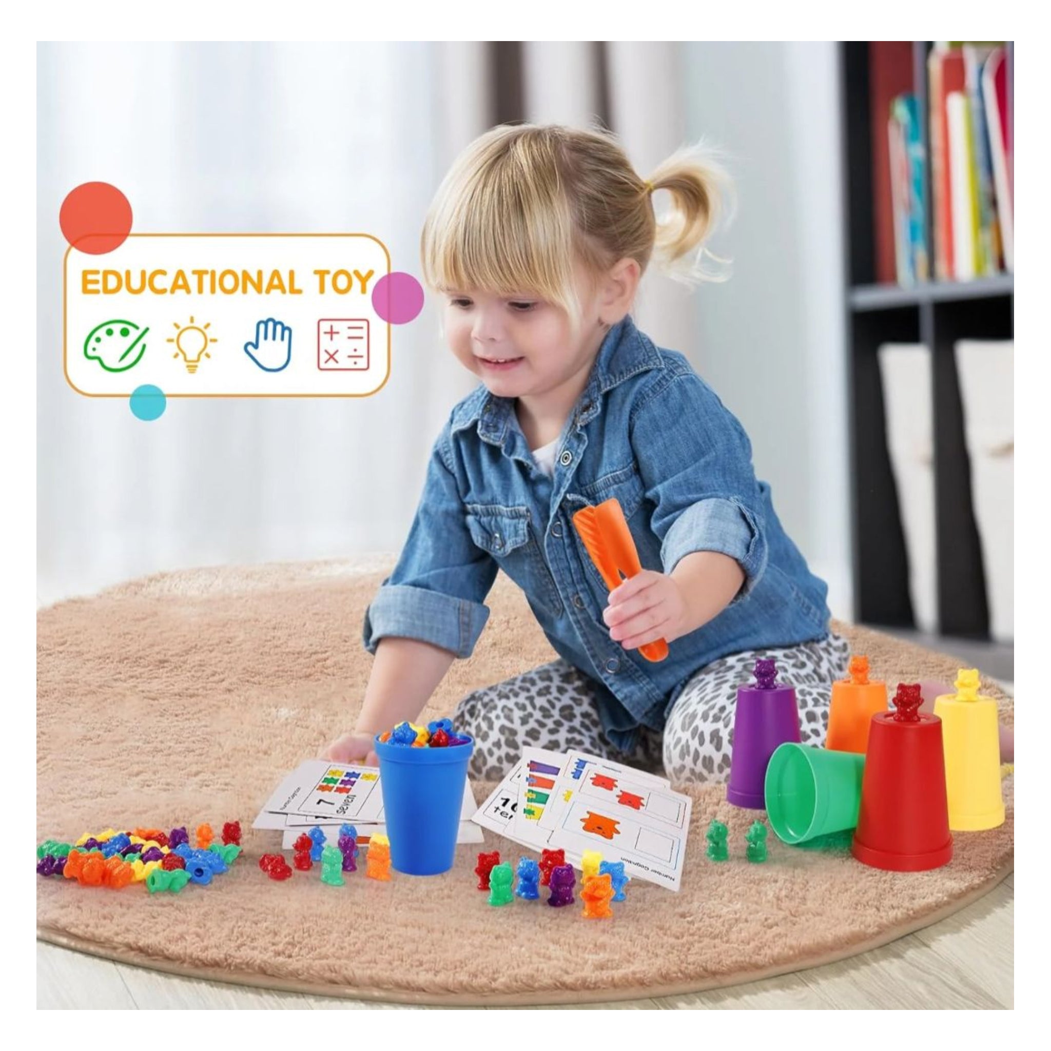 Child playing with educational toys on a rug