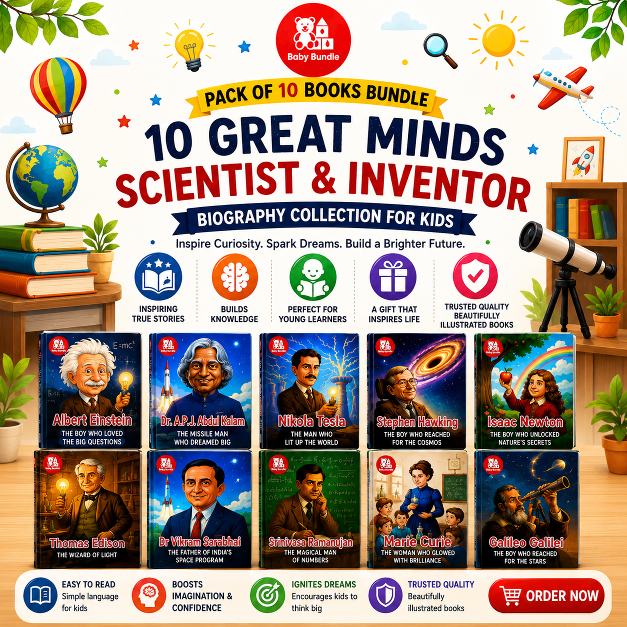 Famous Scientist Story Books for Kids – Pack of 10 | Ages 5–12