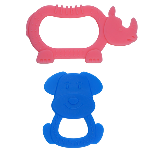 BabyBundle Animal Silicone Teether (Pack of 2) (Pink & Blue)