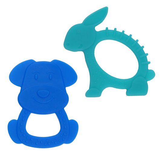 BabyBundle Animal Silicone Teether (Pack of 2) (Blue & Green)